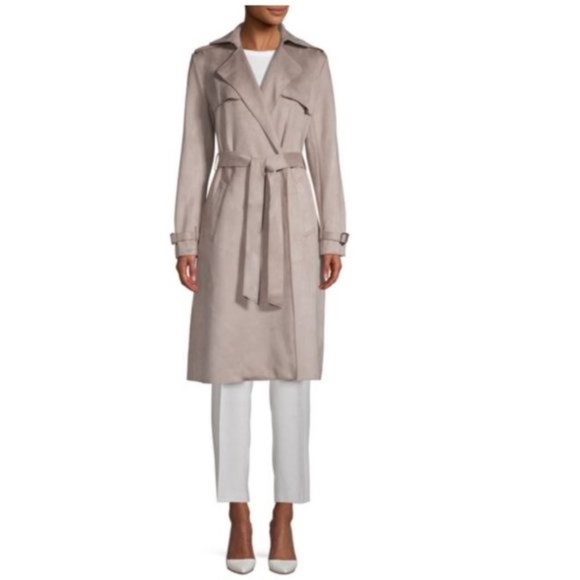 T Tahari Mel Faux Suede Trench Coat - Picture 1 of 13